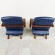 Pair of bentwood and blue leather armchairs, 1970s
