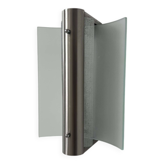 Vintage modernist wall light, glass and chrome, France 1980.
