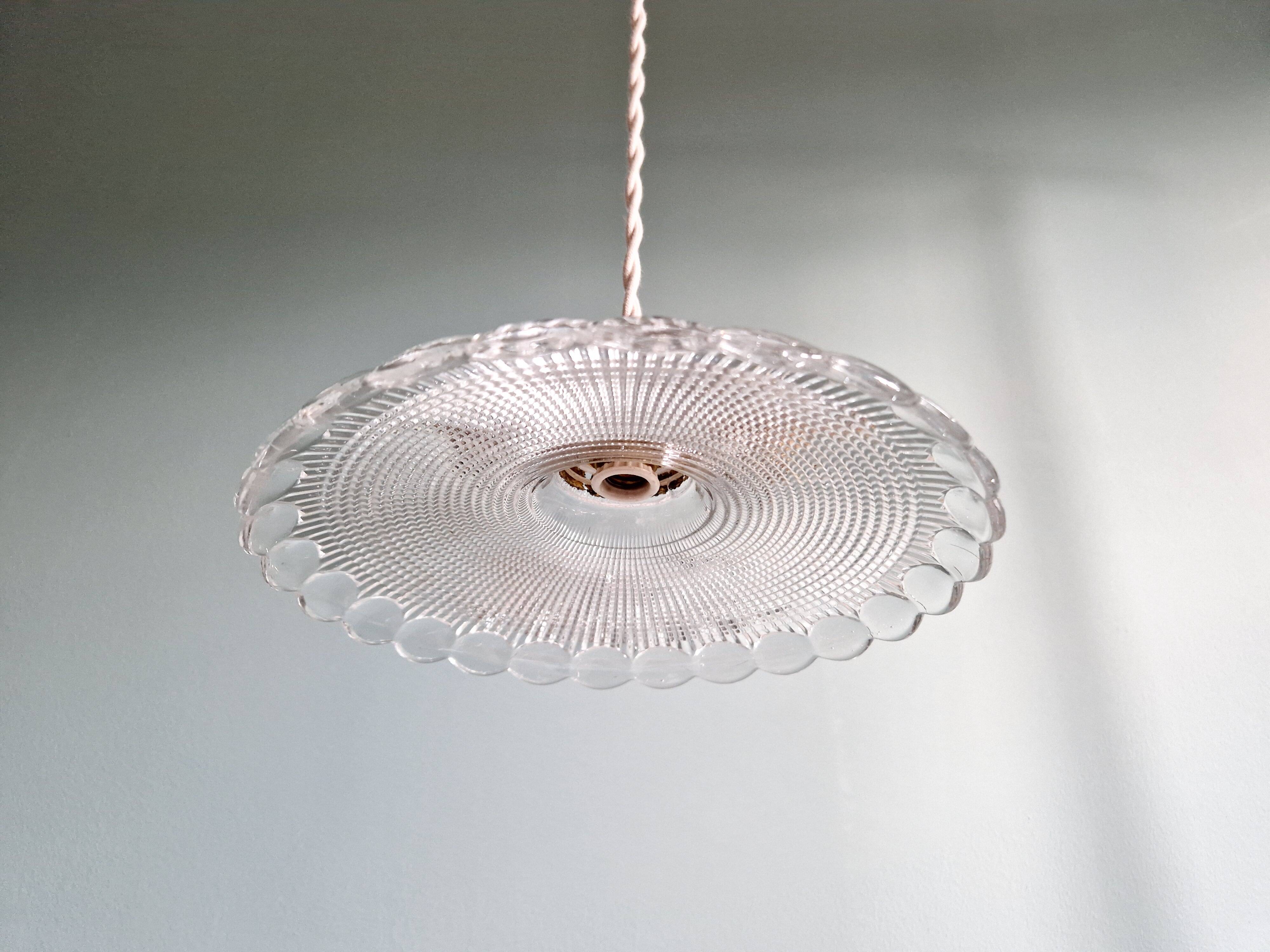Art Deco pendant/portable lamp in clear glass, 1920s-30s