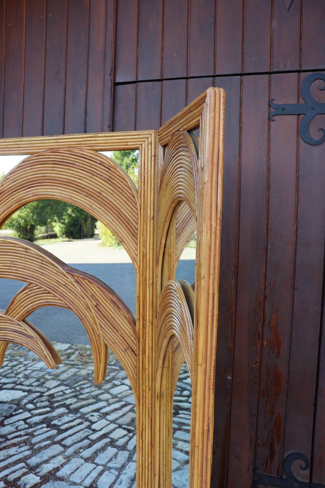 Bamboo Palm Mirror Screen by Vivaï Del Sud Italy 1970