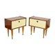 Pair of vintage wooden bedside tables hinged door conical 1960s design