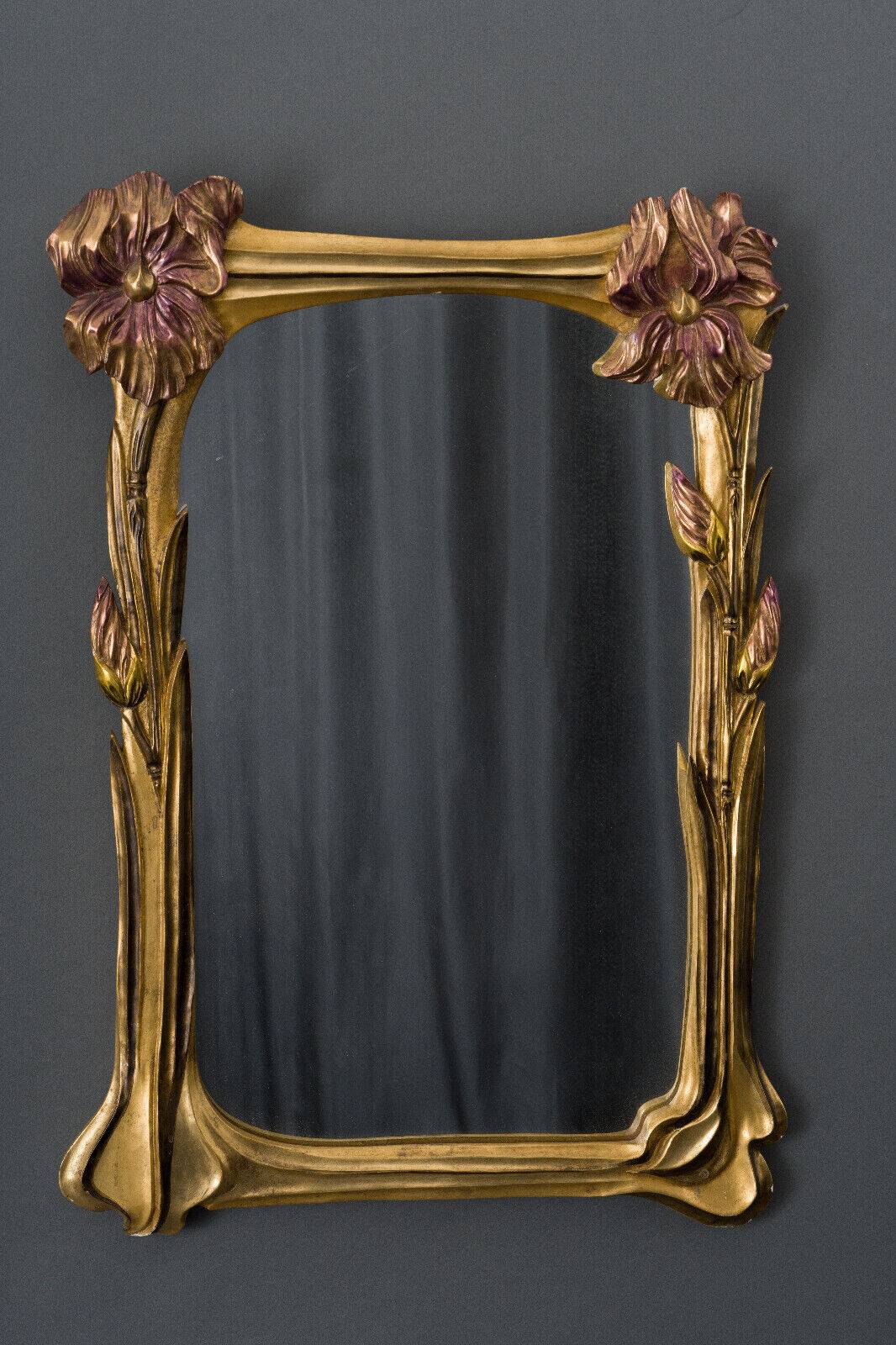 Mirror 1900 art nouveau noodle floral decor gilded wood