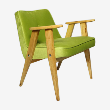 Fauteuil moderne chaise en bois naturel tissu vert lime design par Chierowski 1962 fauteuil long design moderne milieu du siècle style scandinave Boho ethnique