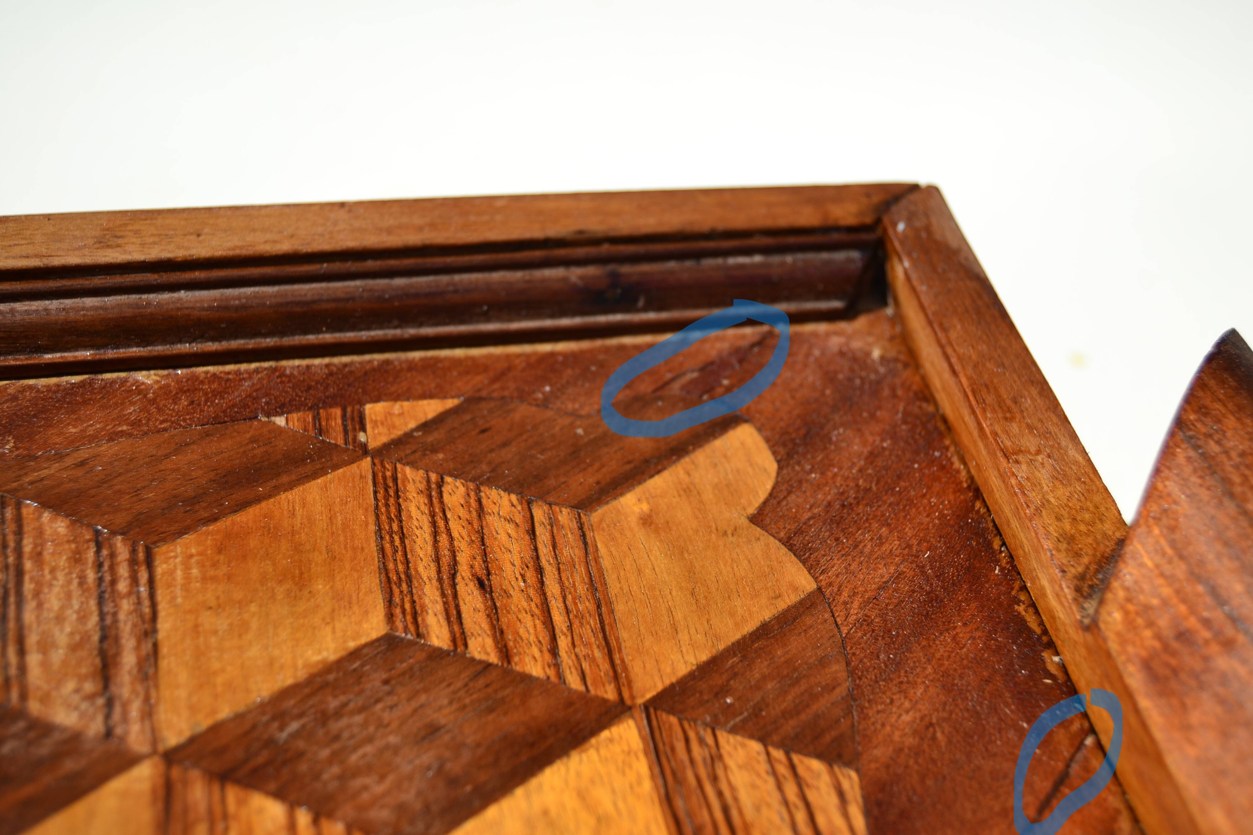 Old marquetry wooden tray