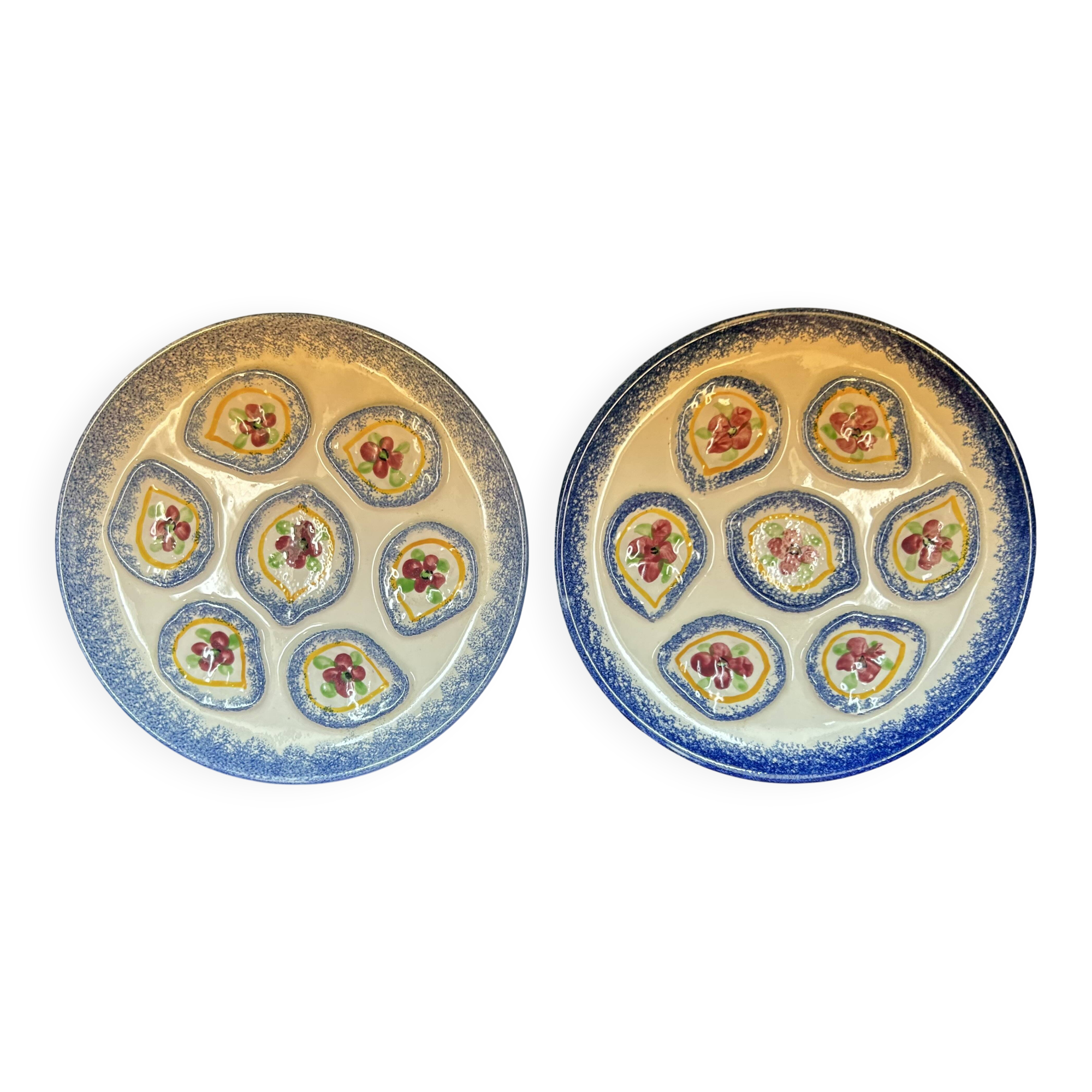 Set of two 25 cm oyster plates in MBFA Pornic earthenware, Cancale model.