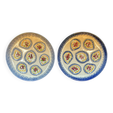 Set of two 25 cm oyster plates in MBFA Pornic earthenware, Cancale model.