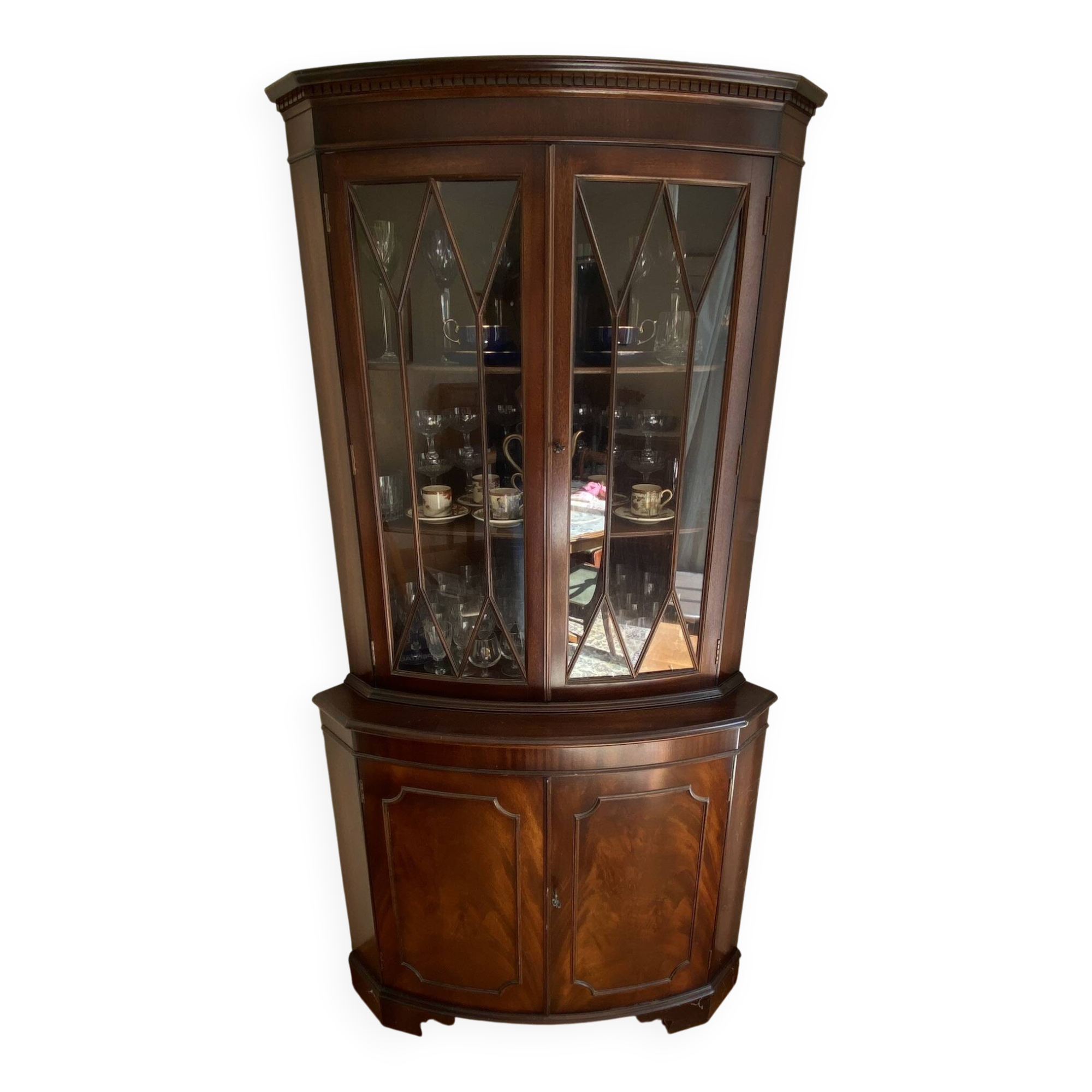 Vitrine Encoignure Anglaise - Vaisselier d’angle Acajou