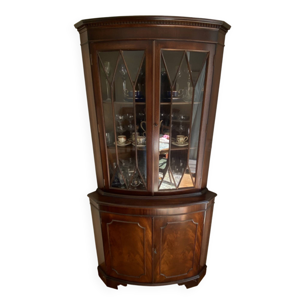 Vitrine Encoignure Anglaise - Vaisselier d’angle Acajou