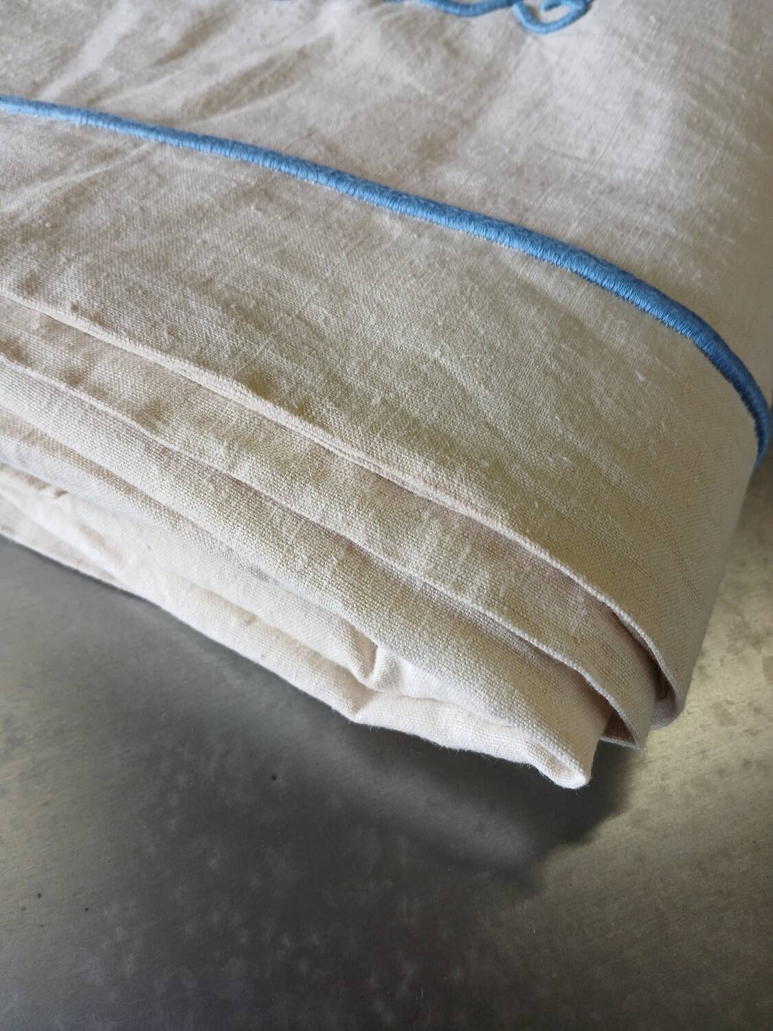 Antique linen sheet with JB embroidery