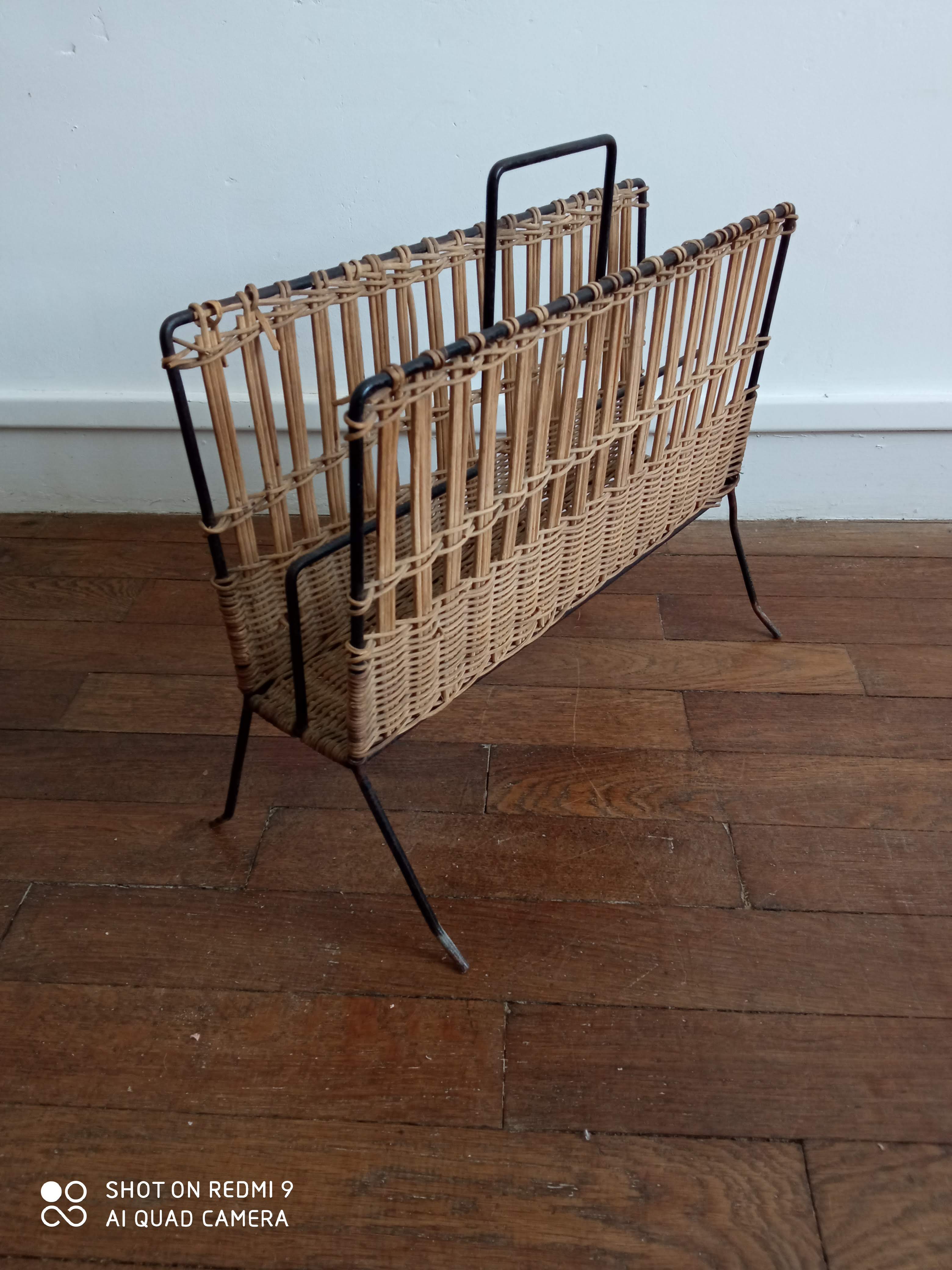 Metal magazine door and vintage rattan