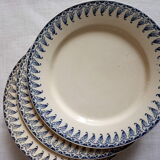 3 old flat plates, Gien, Vezelay blue décor