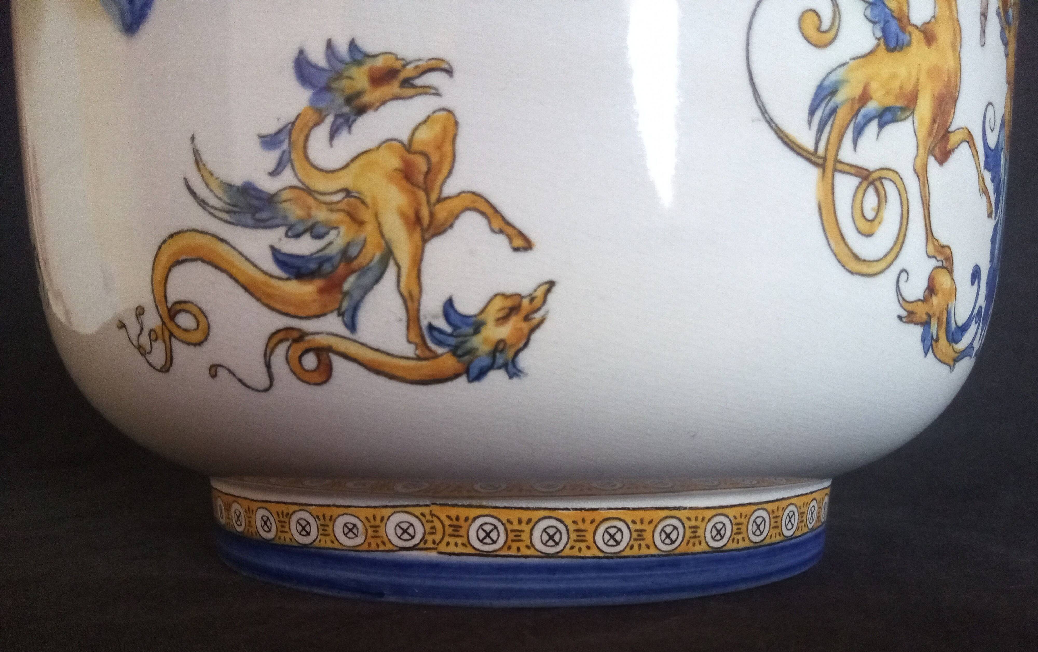 Renaissance Cache Pot in earthenware from Gien, year 1875