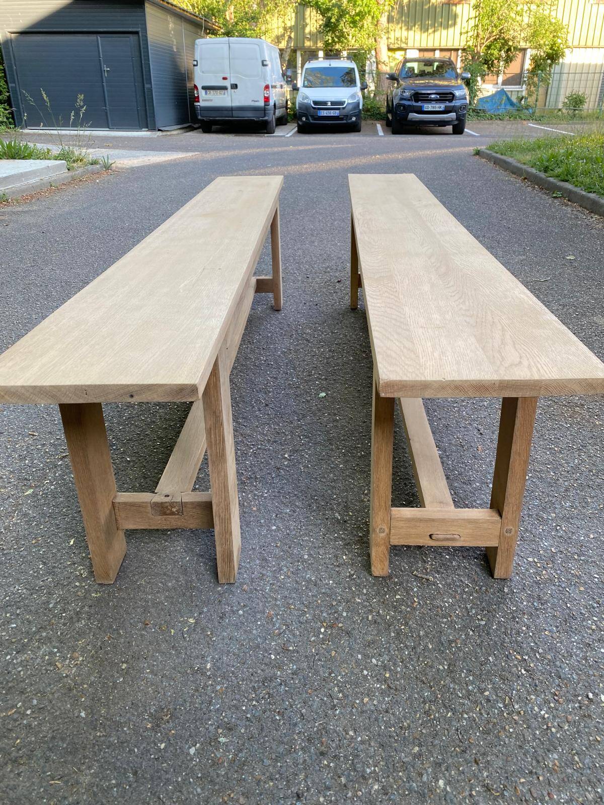 2 renovated farm benches in solid oak 200cm 20th century