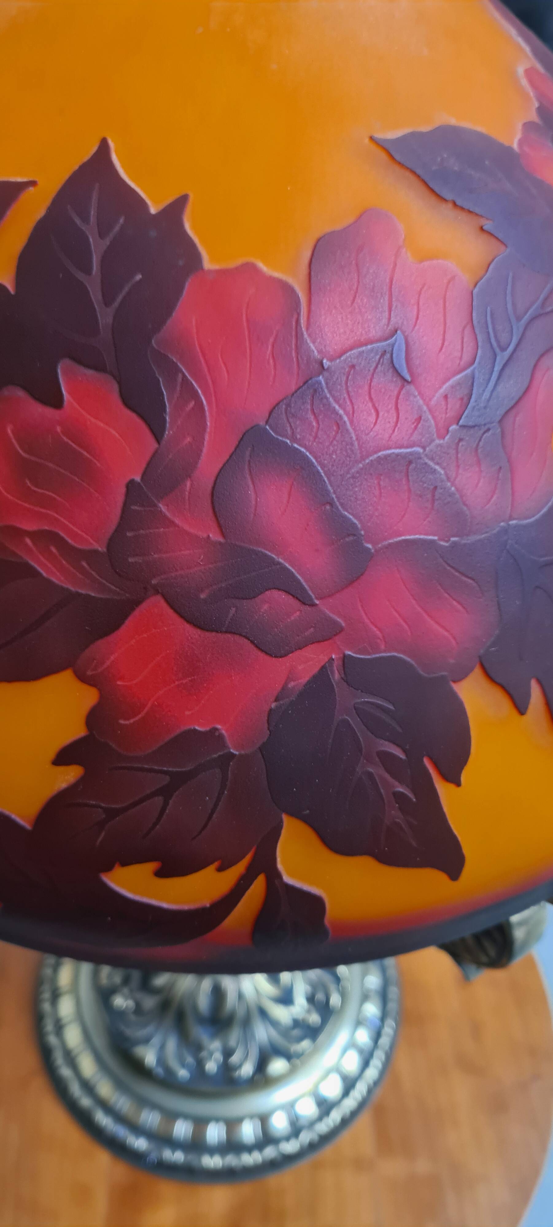 large bronze mushroom lamp with magnificent glass paste signed 7kg h51x33