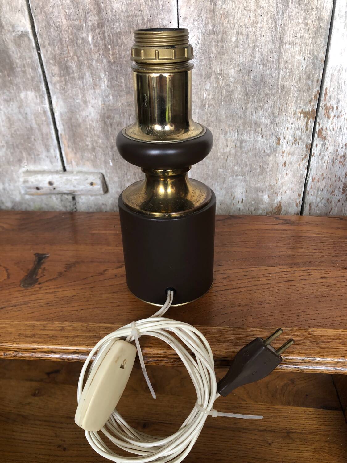 Old vintage golden & brown metal lamp base