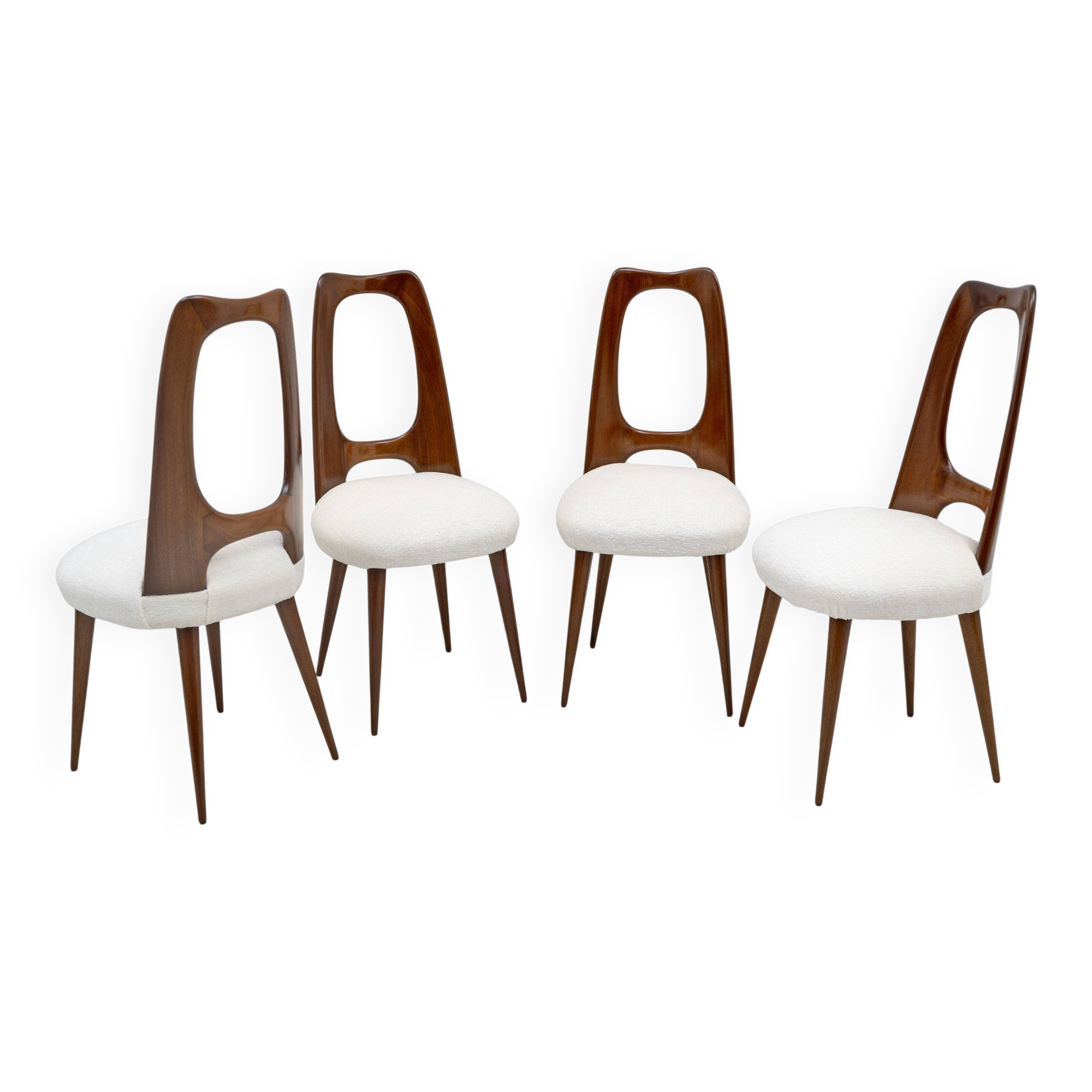 Set of Four Mid-Century Italian Walnut Dining Chairs by Vittorio Dassi, 50'
