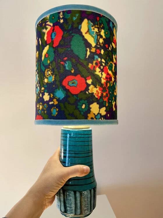 Wireless table lamp made of 1960s West German pottery ceramic.