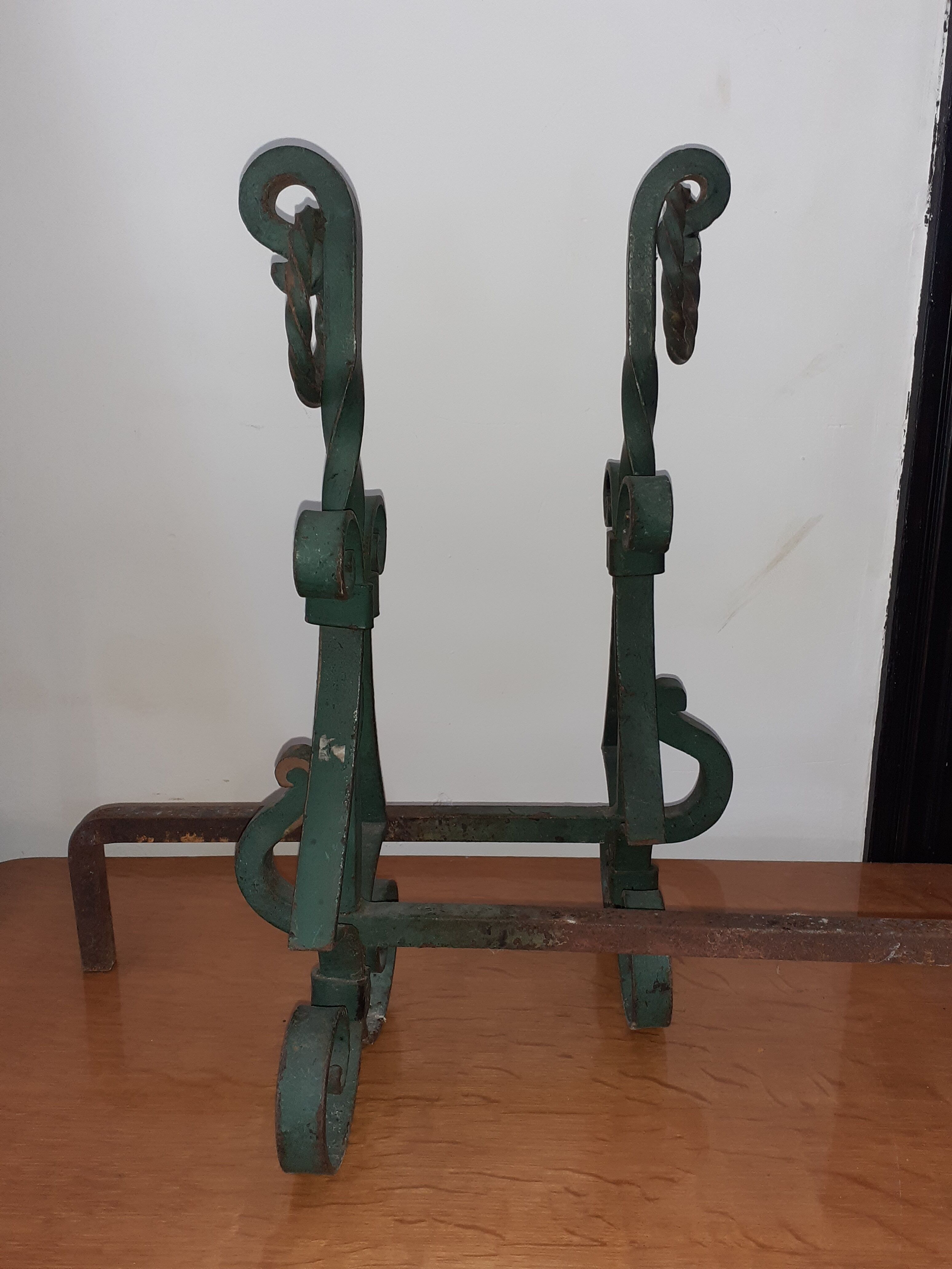 Paire de chenets fer forgé 1950 années 50