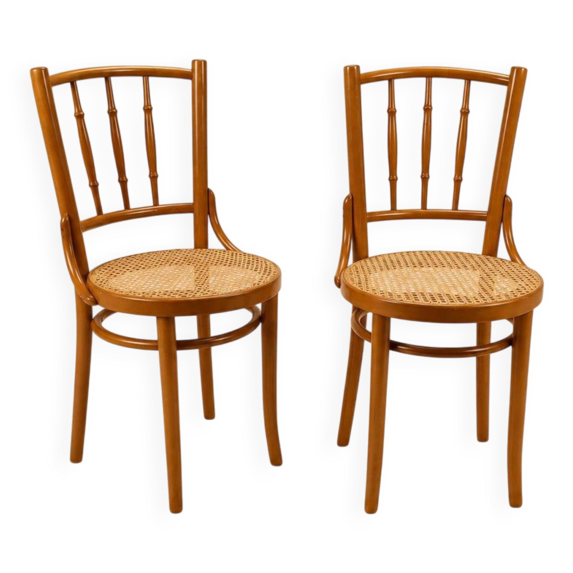 Set of 2 Romanian cane and birch bentwood chairs, 1960s