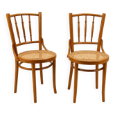 Set of 2 Romanian cane and birch bentwood chairs, 1960s