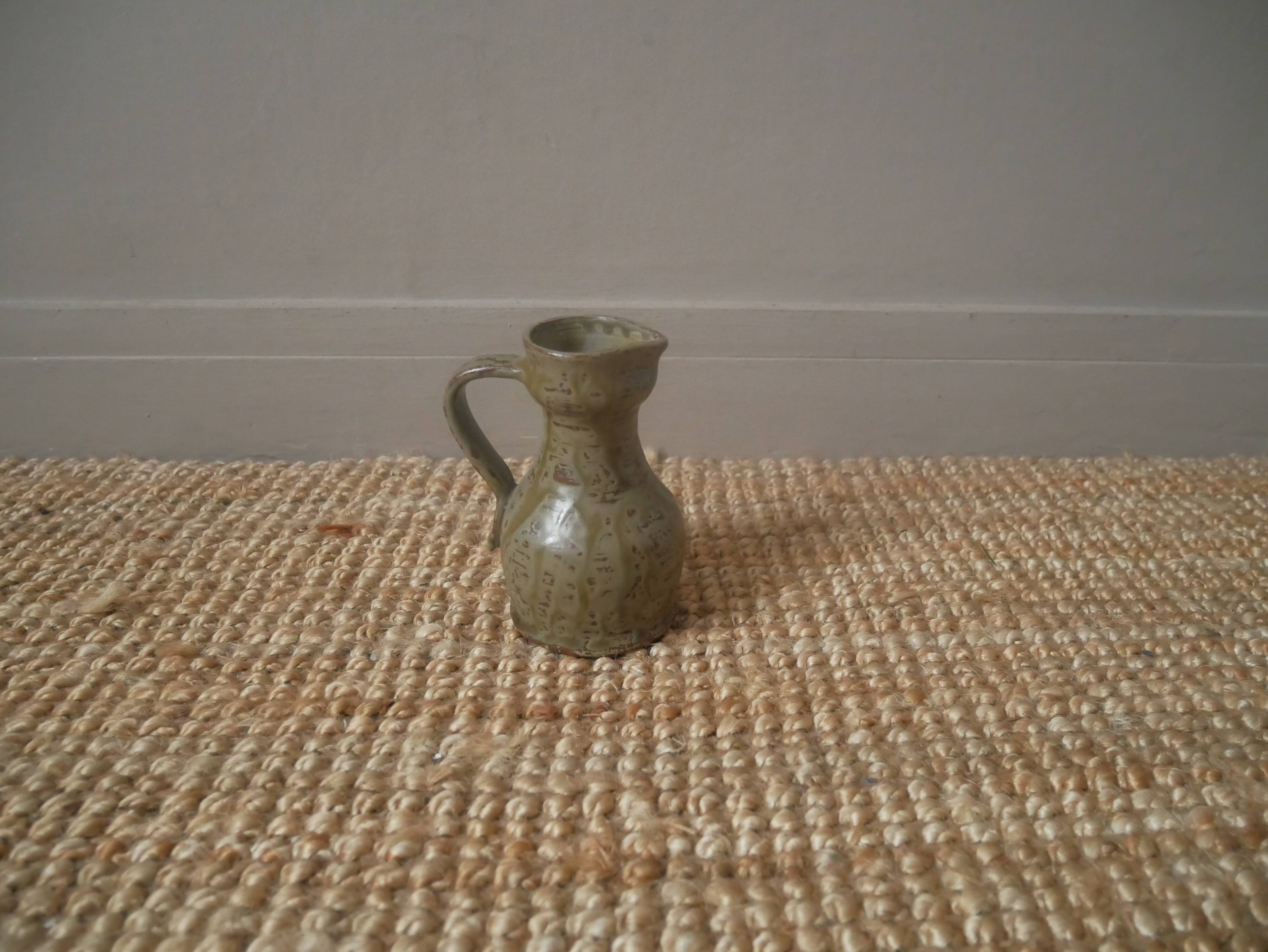 Ceramic pitcher vase with handle handmade pottery artisanal manufacturing Scandinavian country decoration