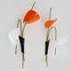 Pair of Mid-Century orange and white Arum wall sconces, Italy, 1950s