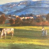 Tableau HSP "Autumn Evening in the Jura" post-impressionist signed