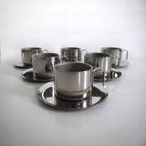 Set de 6 tasses avec soucoupes en inox, Guido Bergna, Italie, 1970s