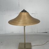 Lampe de table en laiton et rotin en roseau, Italie 1970