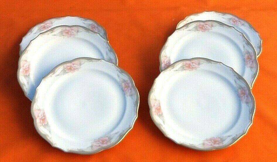 Suite of 6 flat plates Floral decoration Porcelain Winterling Roslau