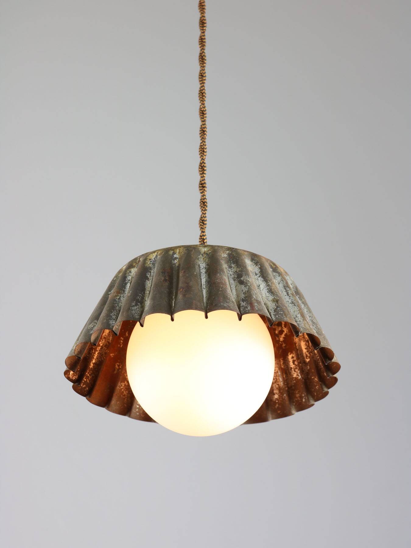 Vintage metal and opaline flower pendant lamp