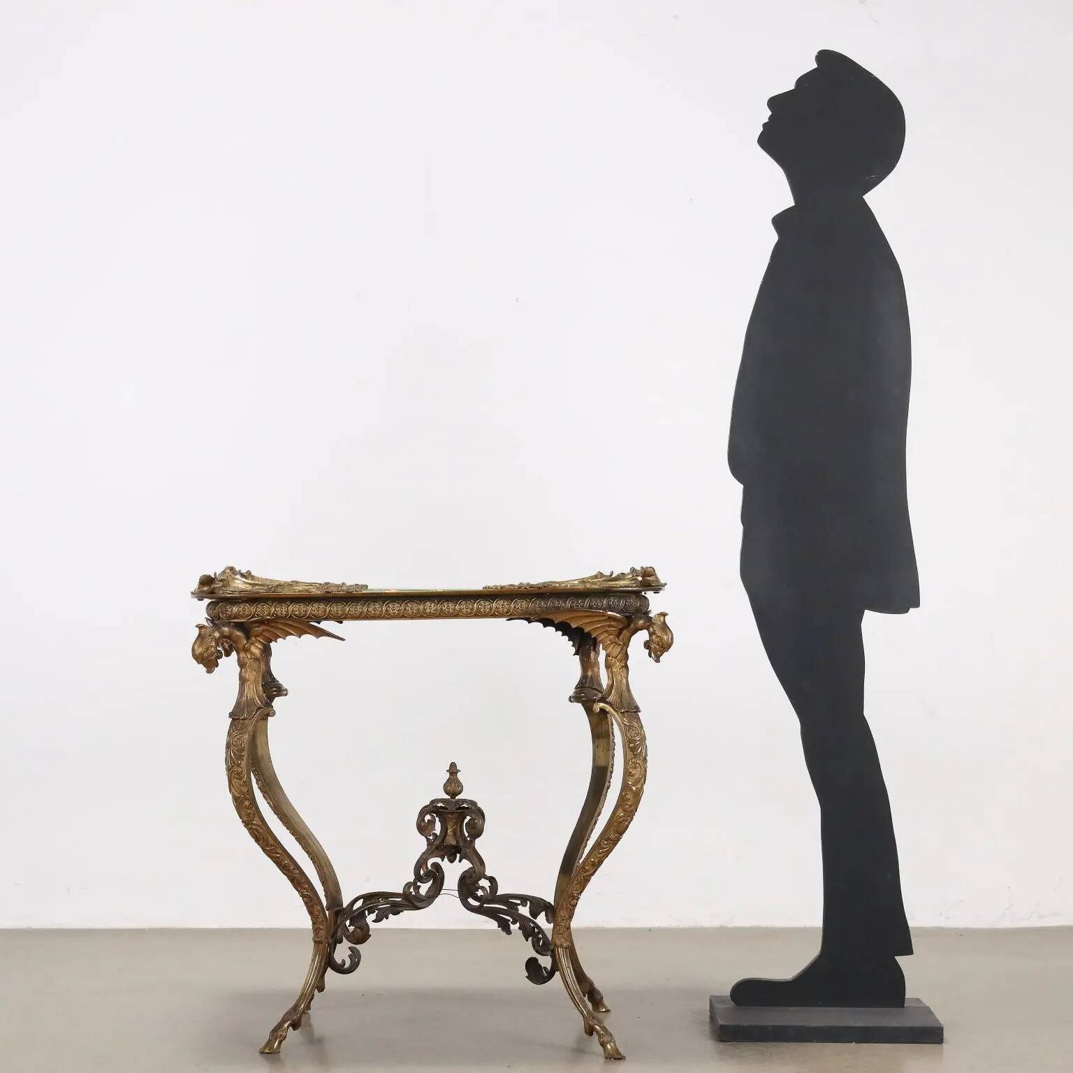 Table basse ancienne Middle Victorian en bronze et papier mâché, Angleterre, XIX Century
