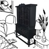 Stylized sideboard 80s pop confetti art