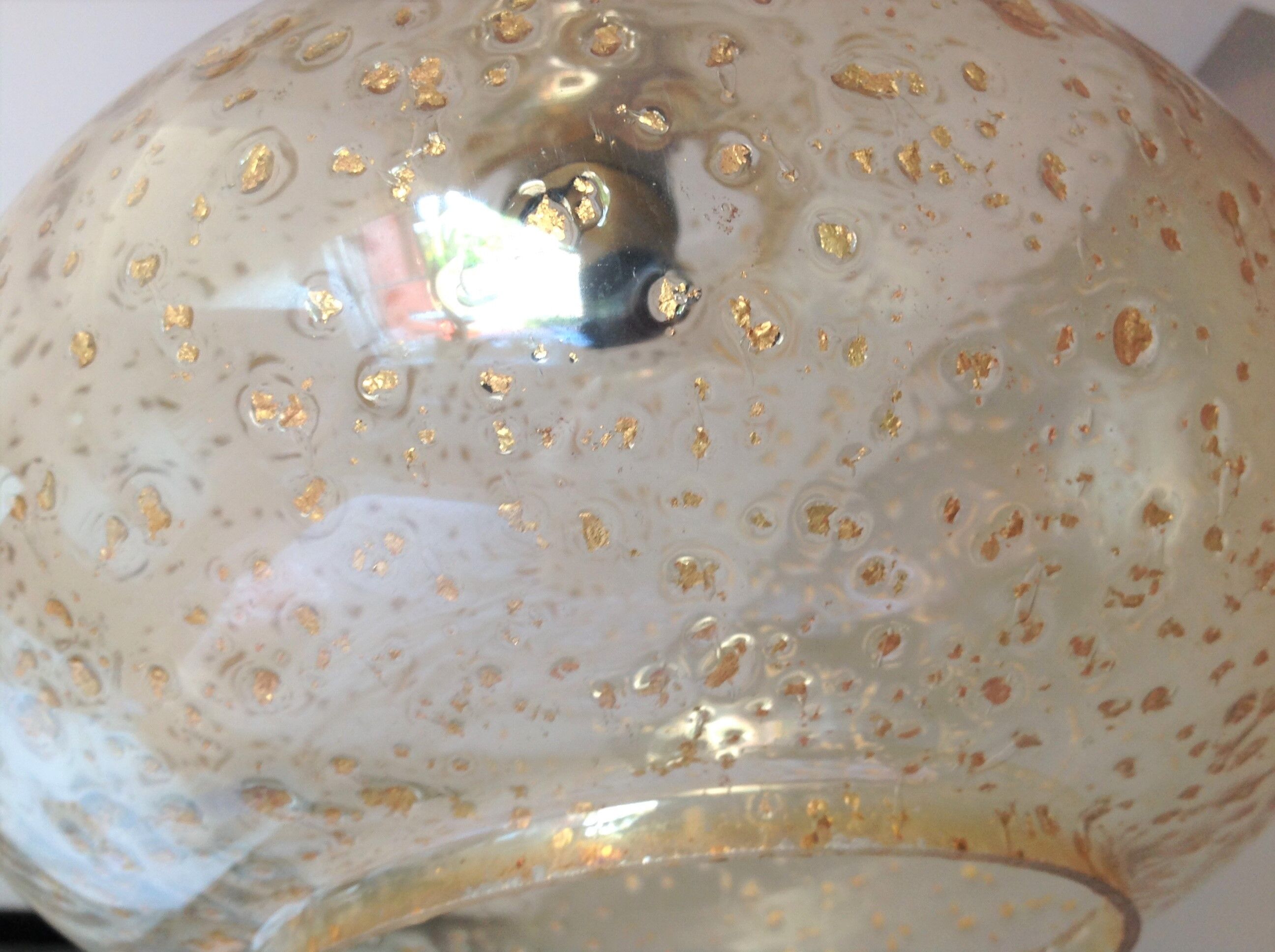 Suspension globe en verre bullé ambré et pailleté /vintage années 60-70