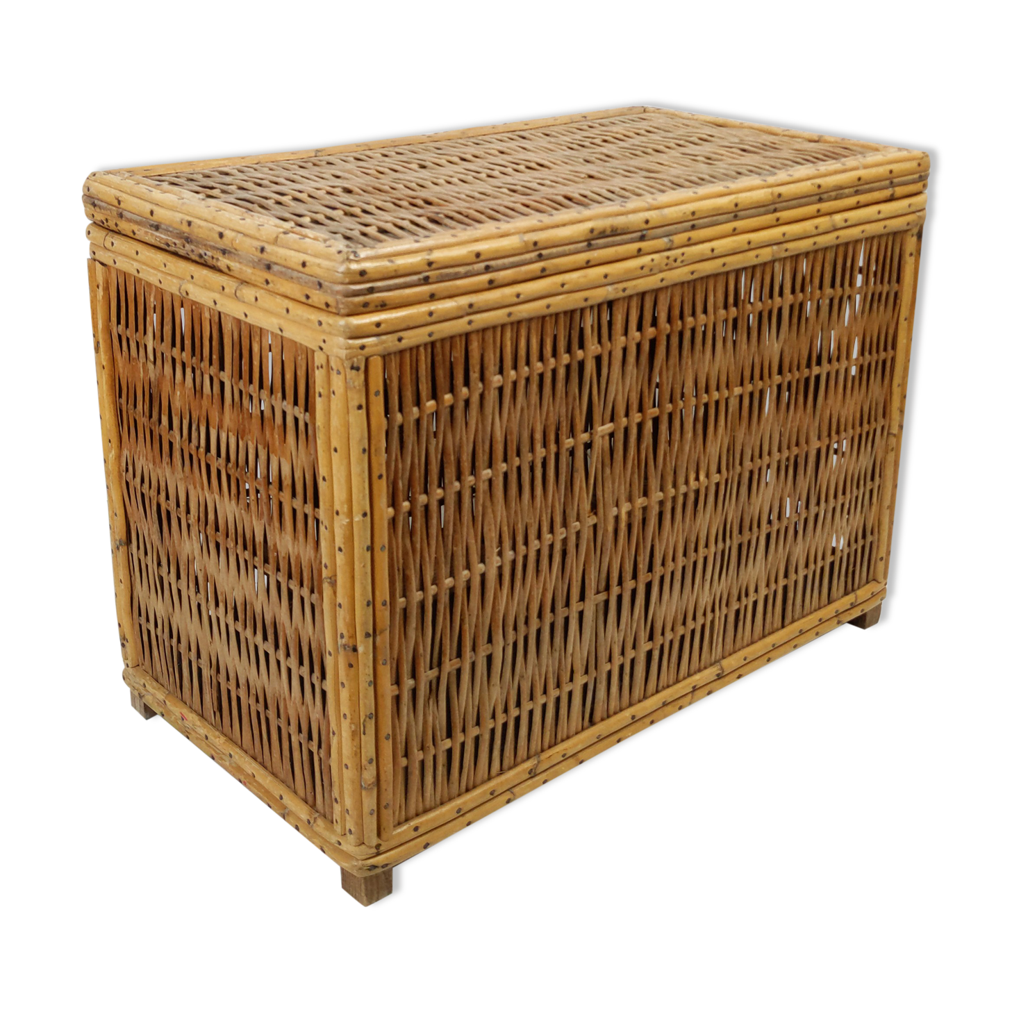 Coffee table or Chest in wicker, bamboo and wood of the 1960s Louis Sognot