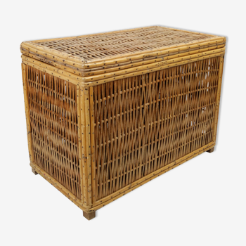 Table basse ou Coffre en osier, bambou et bois des années 1960 Louis Sognot