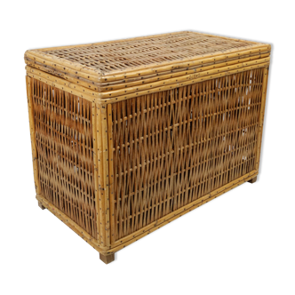 Coffee table or Chest in wicker, bamboo and wood of the 1960s Louis Sognot