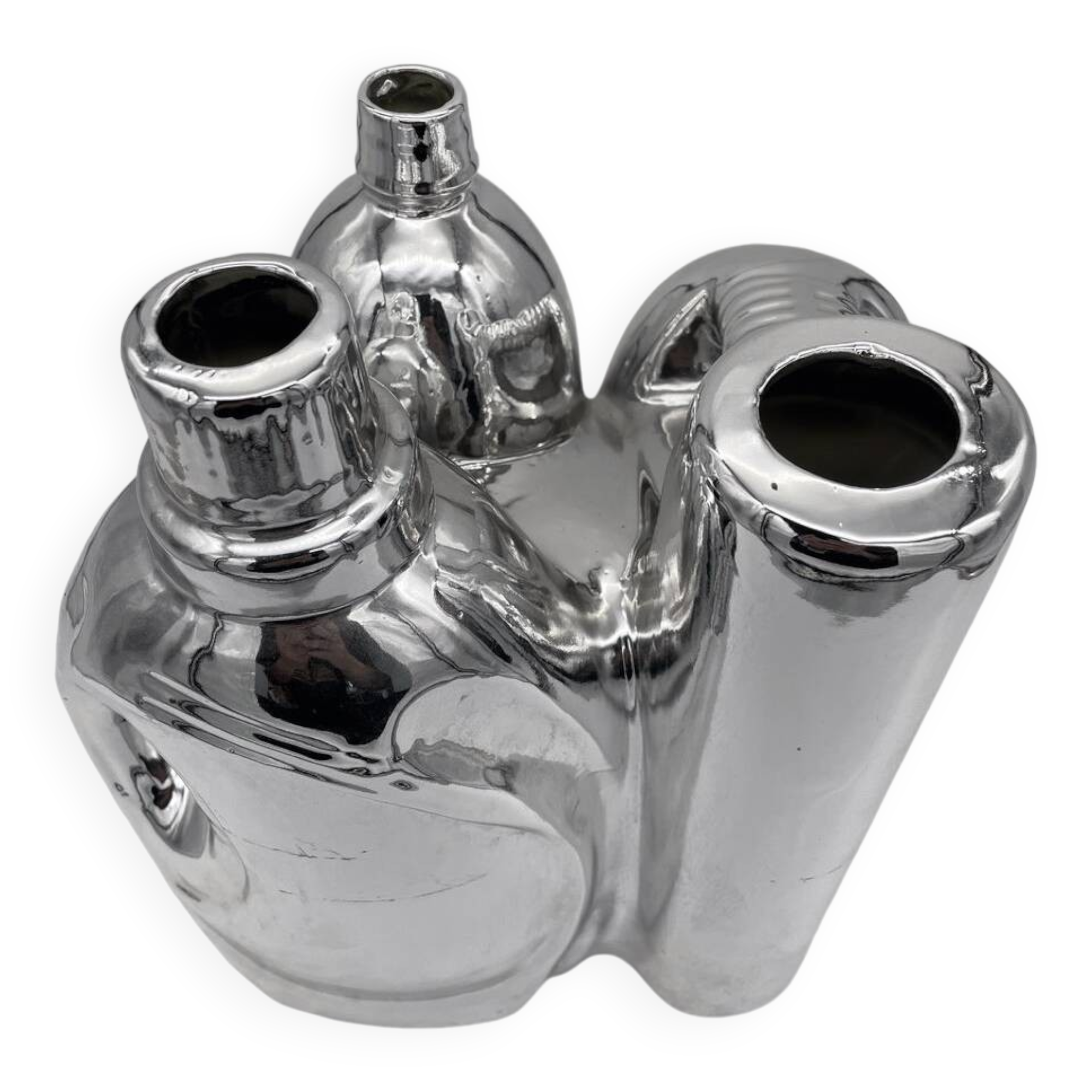 Large Vintage Vase • Pop Sculpture • Chrome Ceramic • Pols Potten • 1990