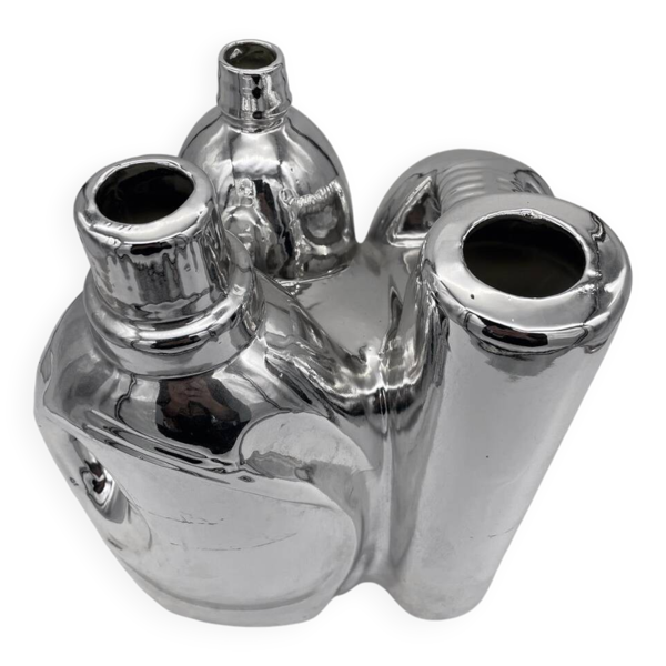 Grand Vase Vintage • Sculpture Pop • Céramique Chromée • Pols Potten • 1990 — Beyit
