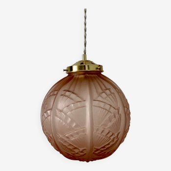 Vintage art deco xxl globe pendant light in frosted glass