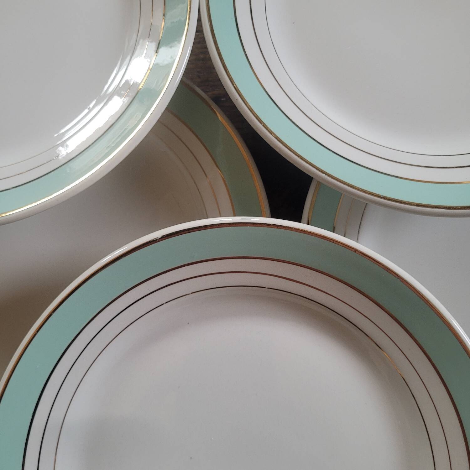 8 Lunéville Régence green water gold flat plates circa 1960