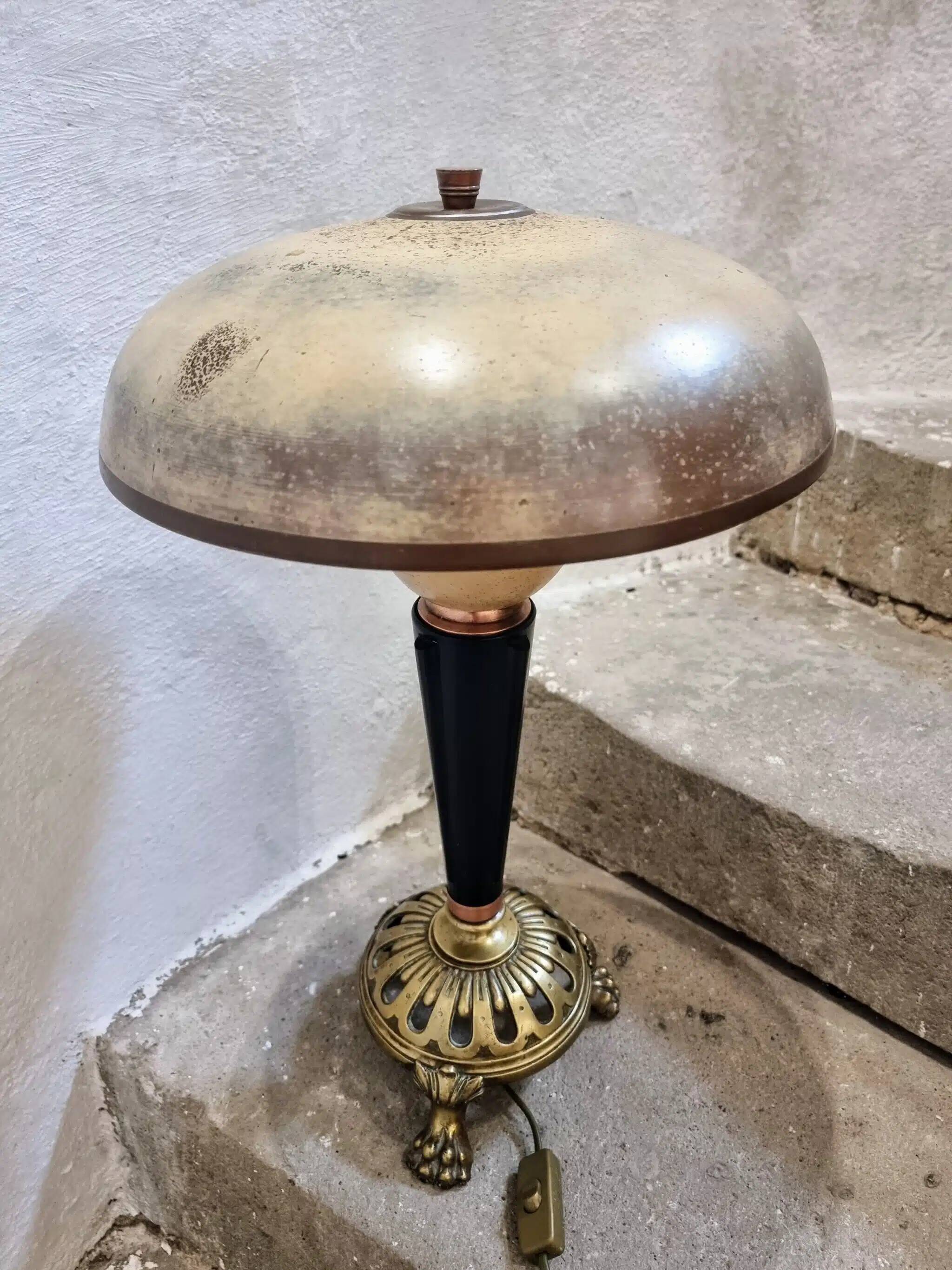 Vintage Art Deco Table Lamp – Copper, Brass & Bakelite – Mushroom Shade – 1920s