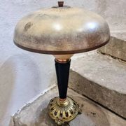 Lampe de table art déco vintage – cuivre, laiton et bakélite – abat-jour champignon – années 1920