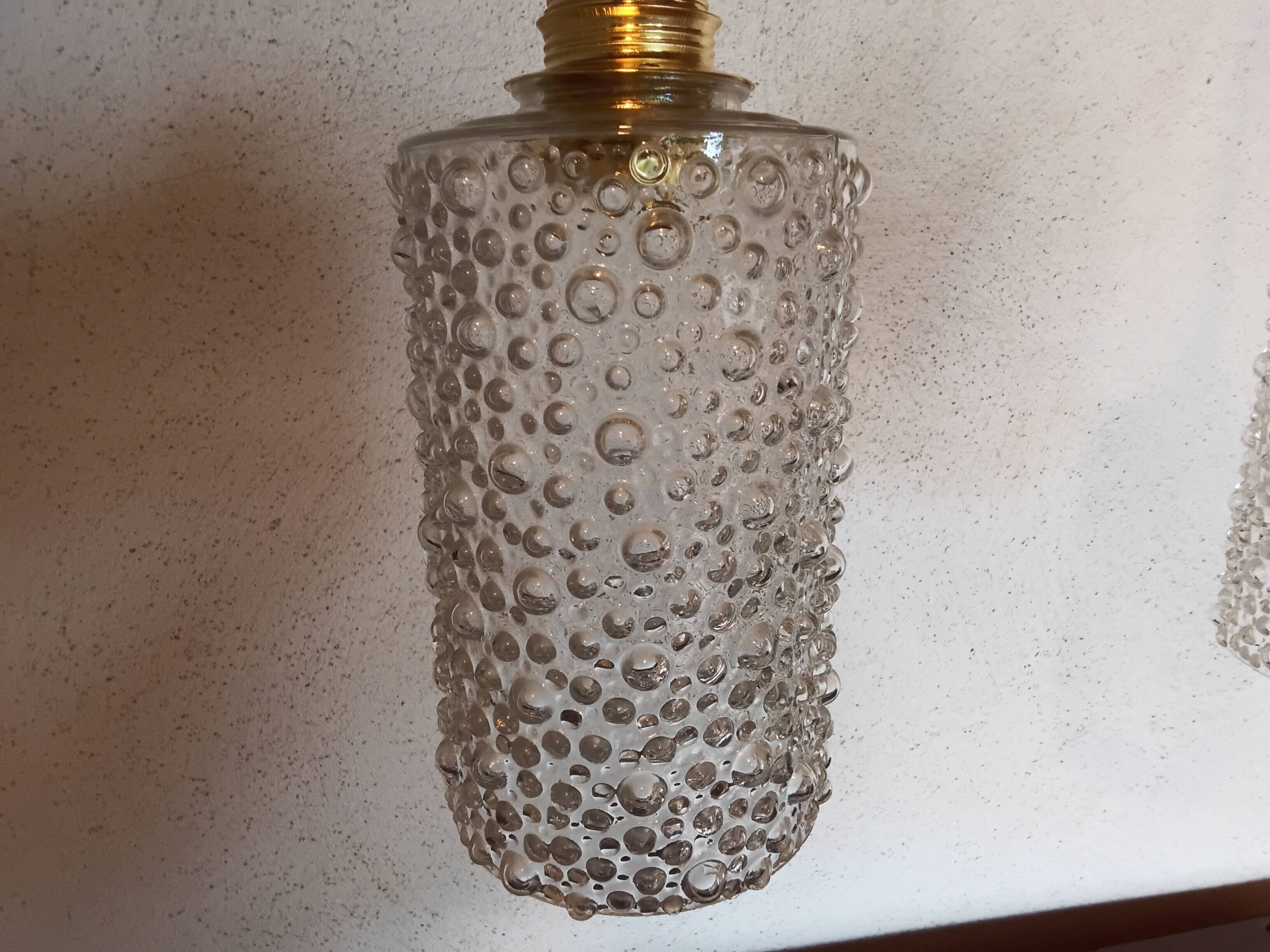 Set of two vintage bubble glass pendant lights