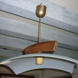 Modern graphic pendant lamp in opaque glass and wood