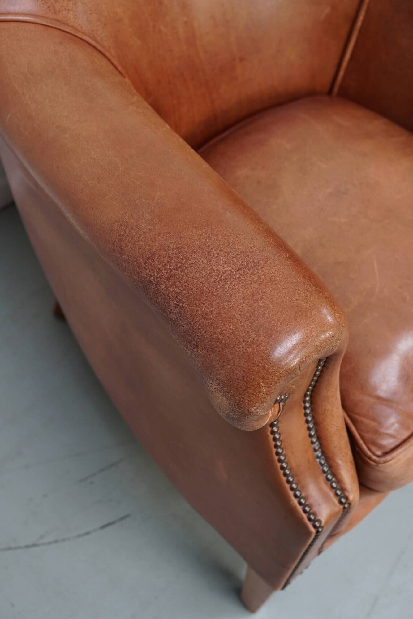 Vintage Dutch Leather Club Chairs in Cognac, Set of 2
