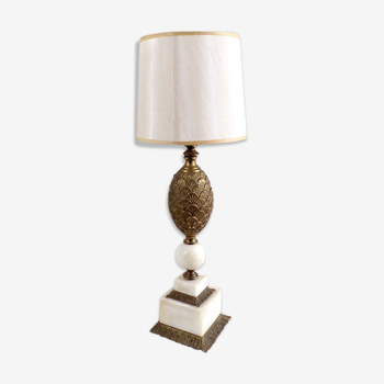 Pied de lampe vintage en bronze et marbre blanc ananas