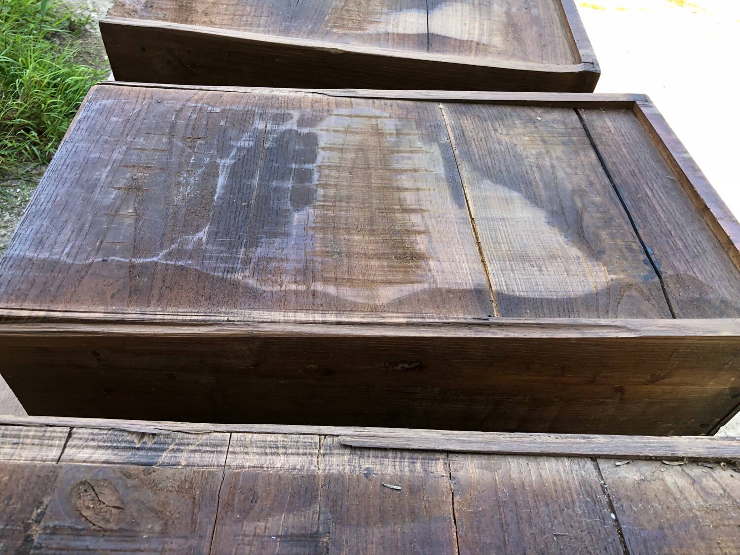 Antique solid cherry farmhouse table with 3 drawers and 2 pulls