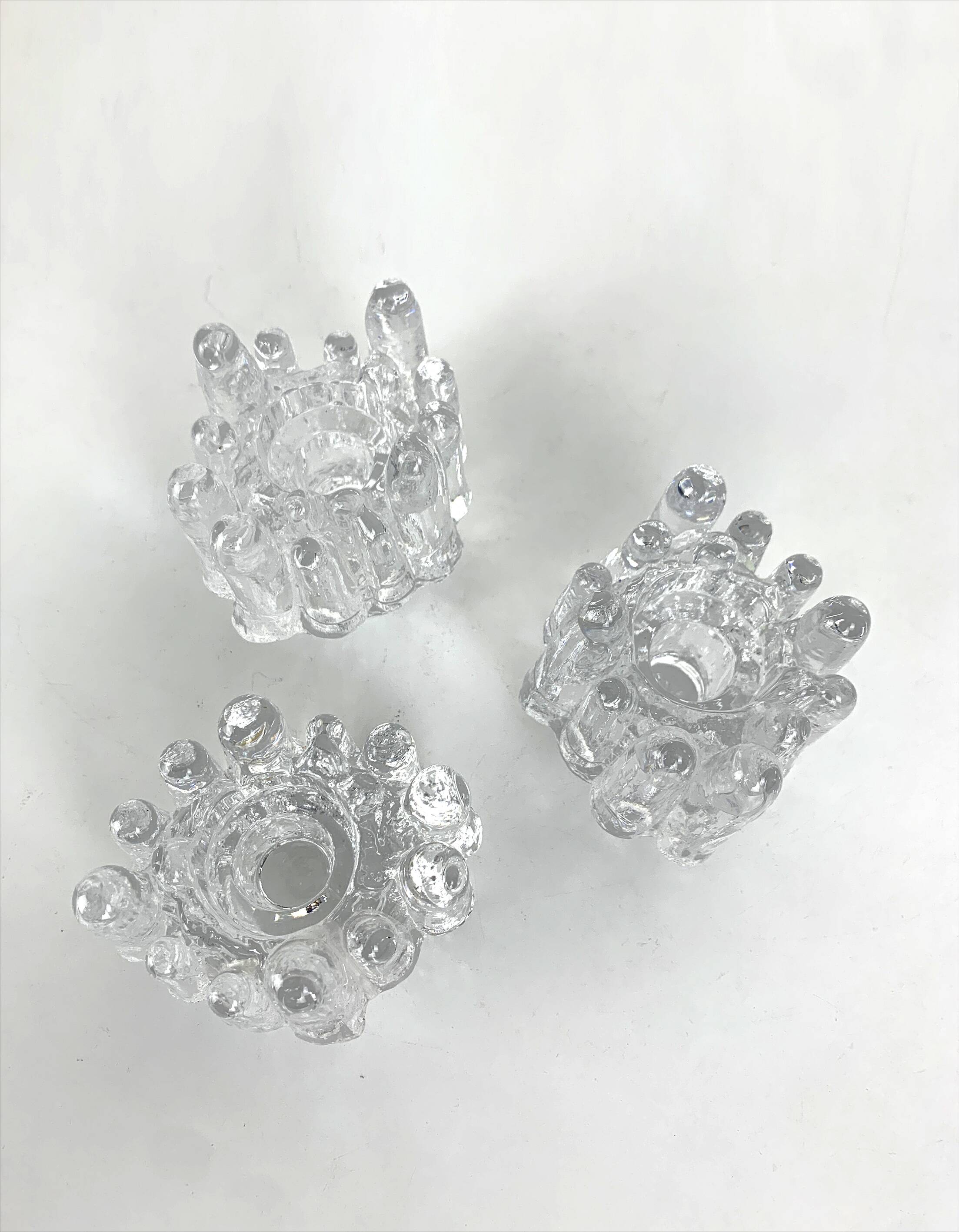 Sunflower Glass Candle Holders, Göran Wärff for Kosta Boda, Sweden, 1970s, Set of 3