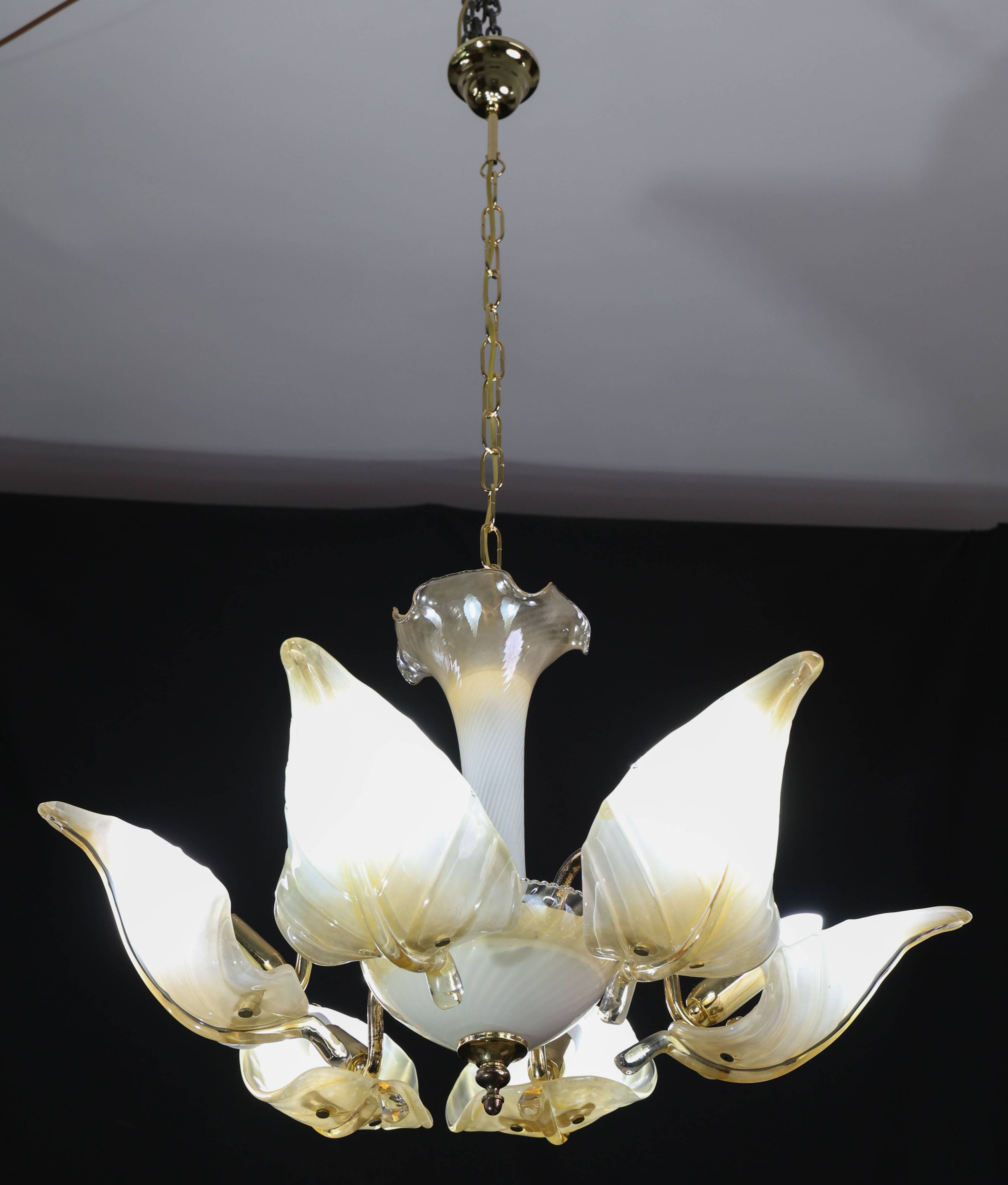 Exceptional Vintage 6-Light Gold Murano Glass Chandelier